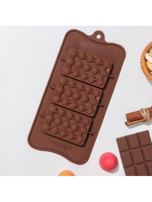 Форма силиконовая для шоколада Доляна «Мини-шоколадки», 22×11×1 см, 3 ячейки, цвет шоколадный