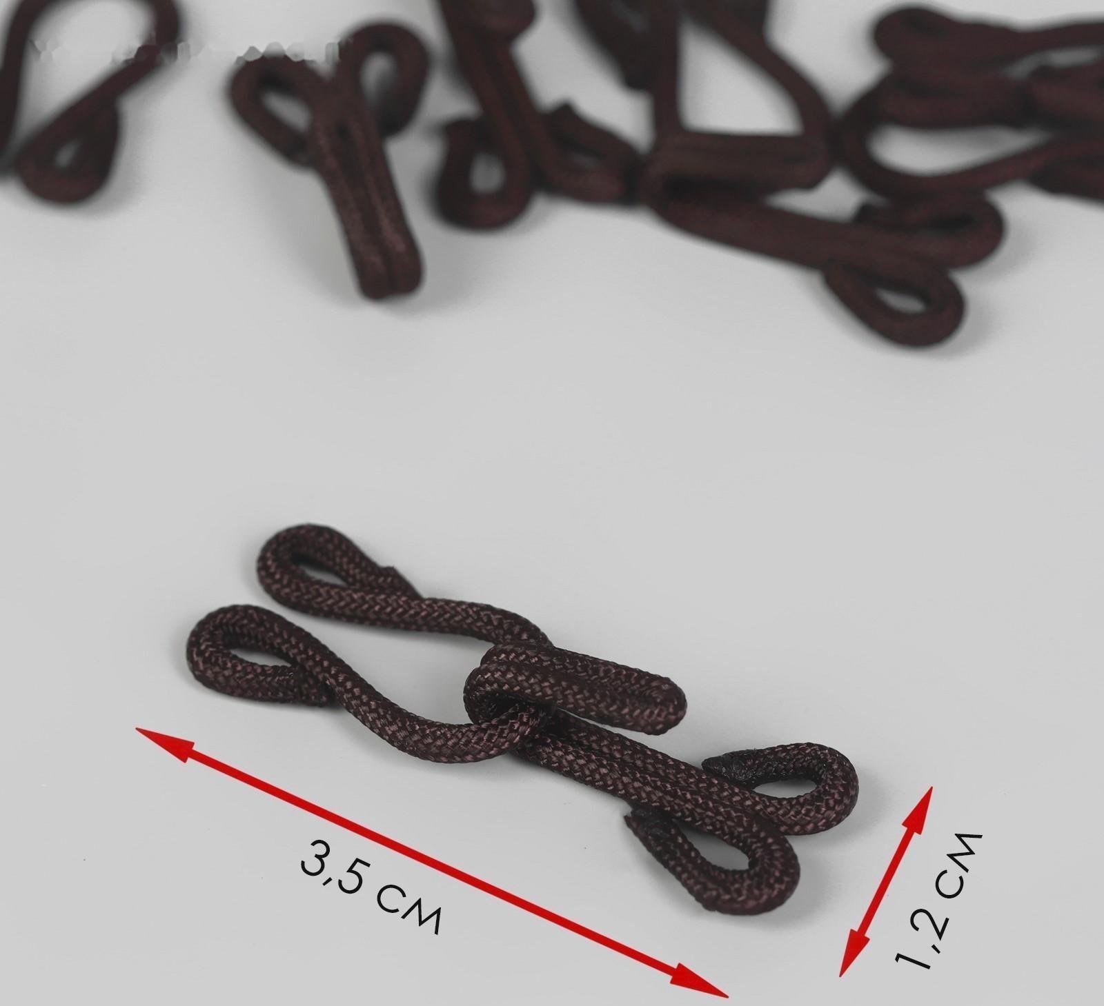 Крючок пришивной в оплётке, для верхней одежды, 35 × 12 мм, 5 шт, цвет коричневый
