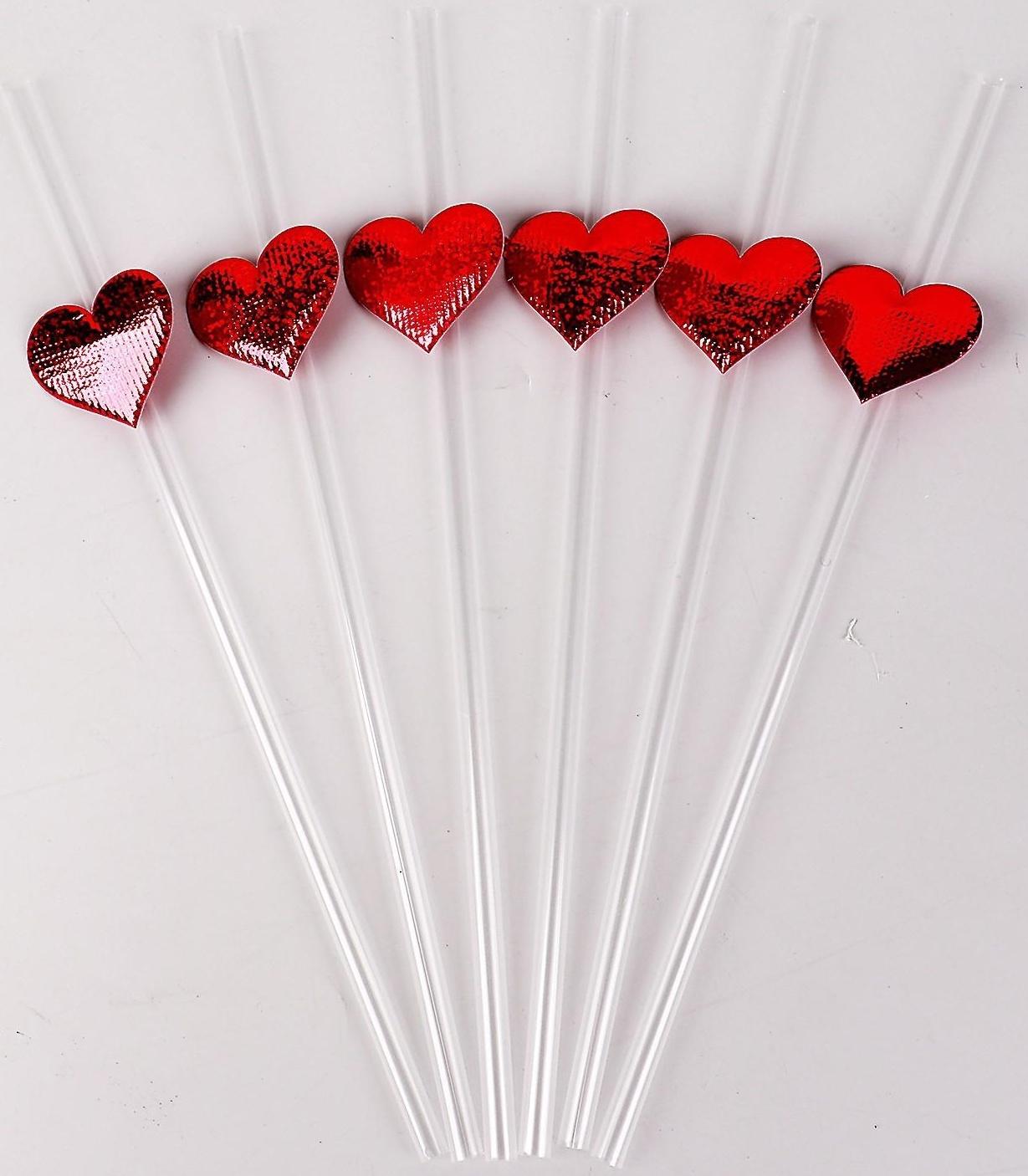 Трубочки для коктейля «Сердца», набор 6 шт.