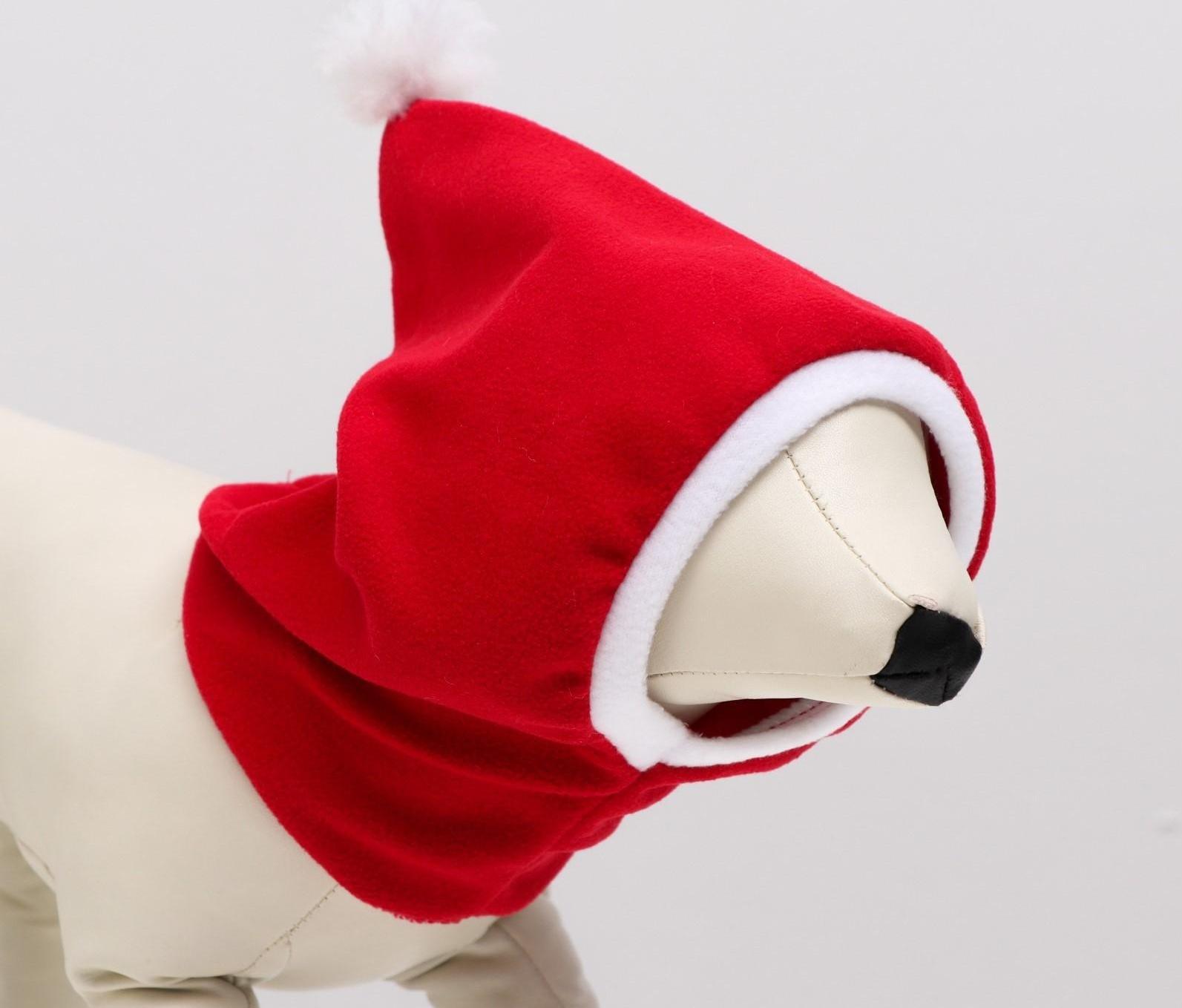 Шапочка новогодняя, флис, M-L (ОМ 28-30, высота 23 см), бело-красная
