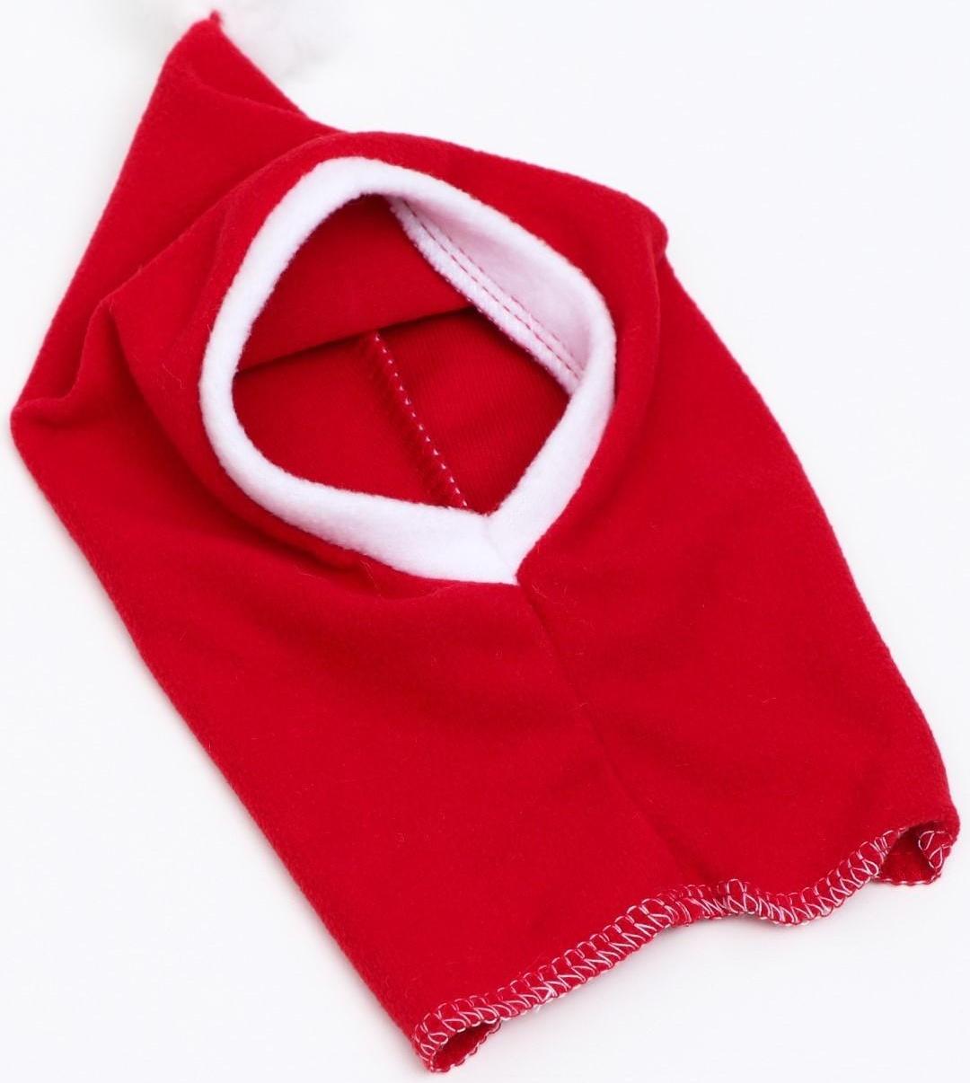 Шапочка новогодняя, флис, L-XL (ОМ 32-34, высота 26 см), бело-красная
