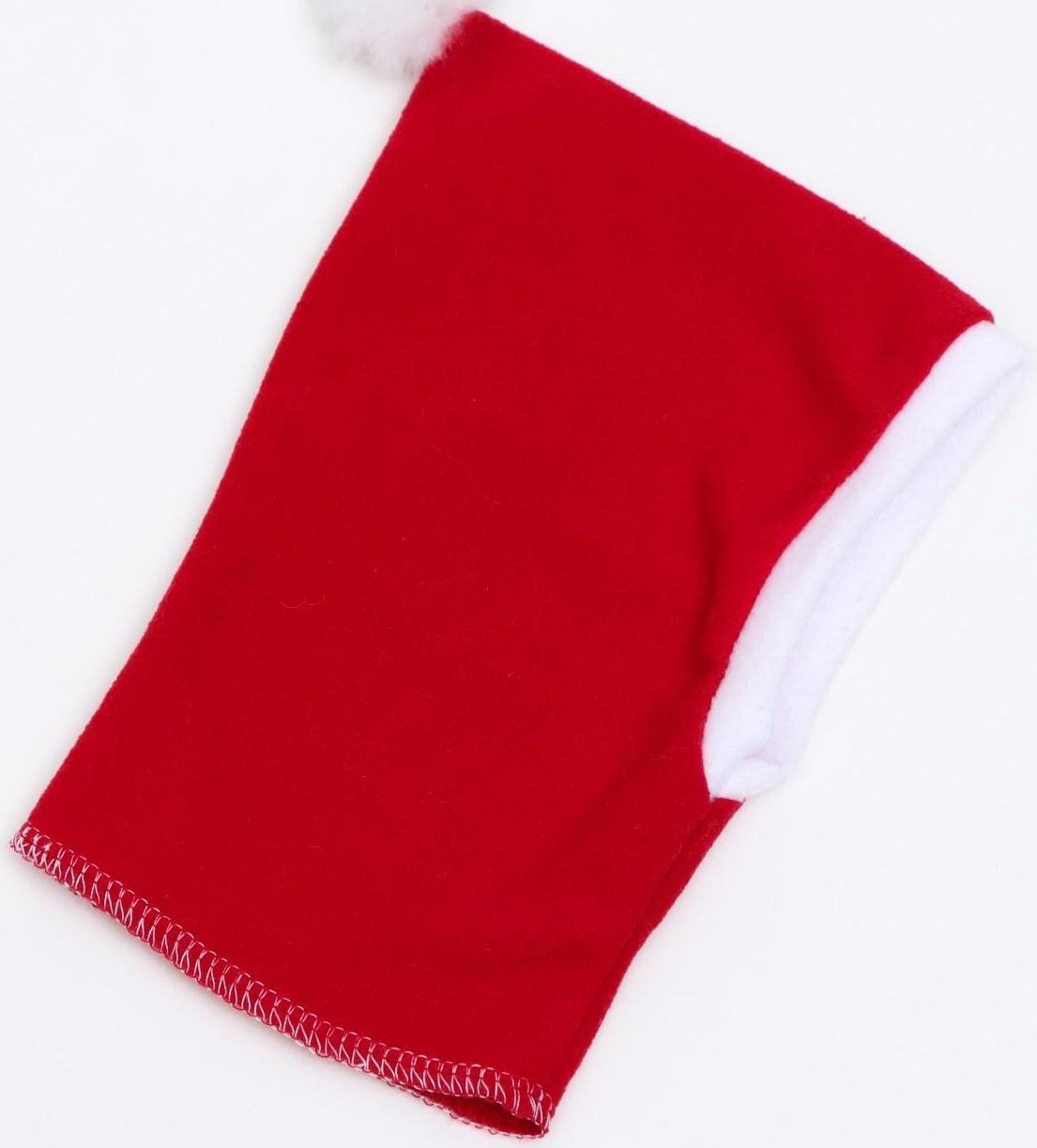 Шапочка новогодняя, флис, L-XL (ОМ 32-34, высота 26 см), бело-красная