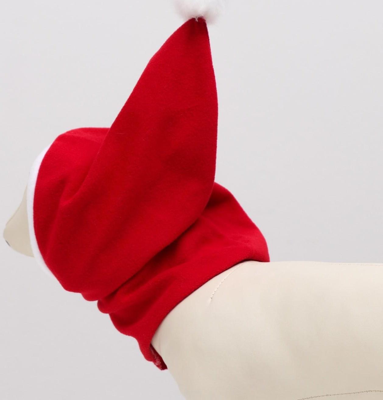 Шапочка новогодняя, флис, L-XL (ОМ 32-34, высота 26 см), бело-красная