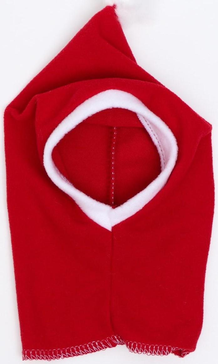 Шапочка новогодняя, флис, L-XL (ОМ 32-34, высота 26 см), бело-красная
