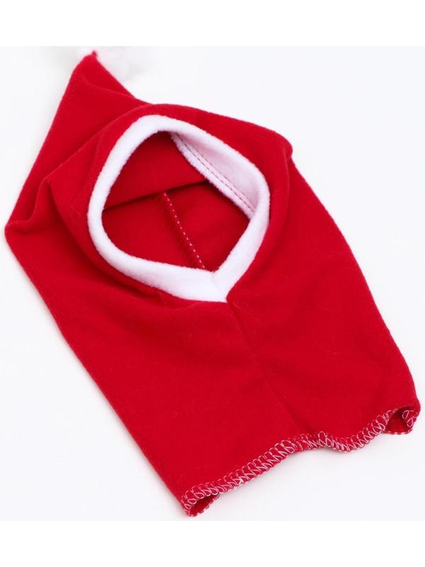 Шапочка новогодняя, флис, L-XL (ОМ 32-34, высота 26 см), бело-красная
