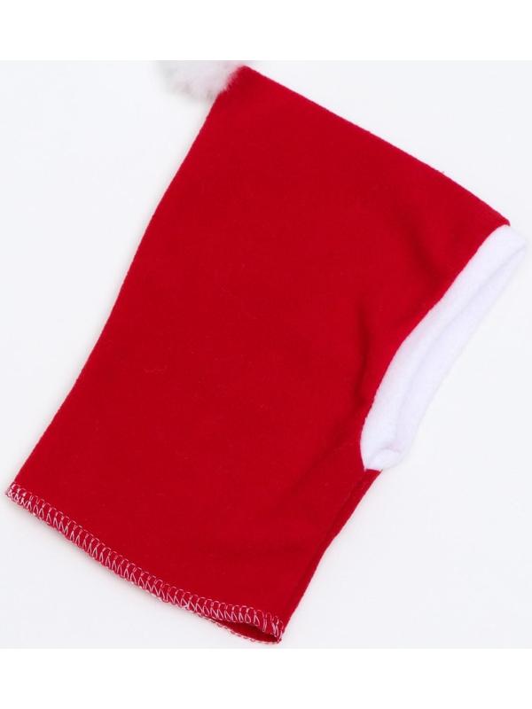Шапочка новогодняя, флис, L-XL (ОМ 32-34, высота 26 см), бело-красная