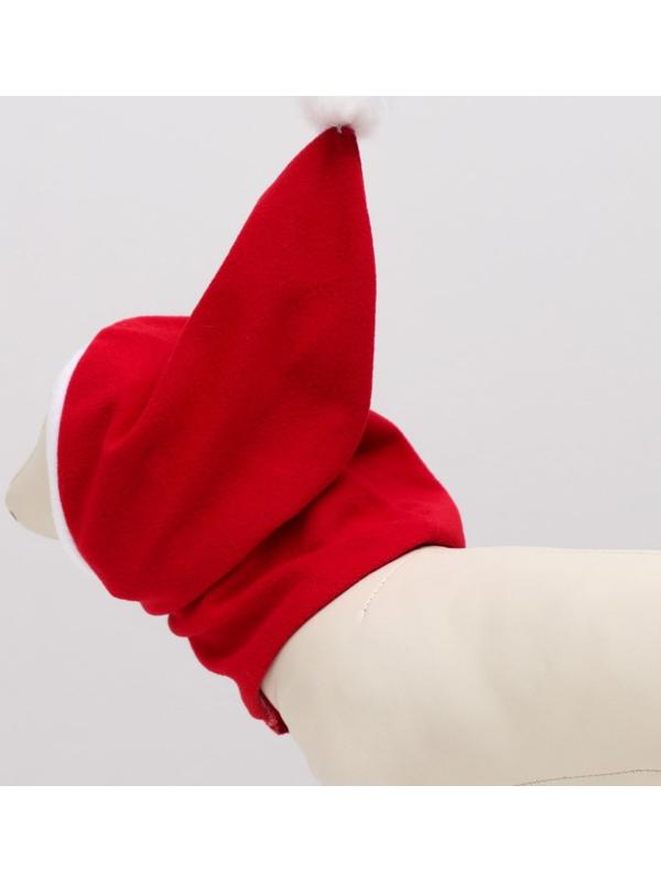 Шапочка новогодняя, флис, L-XL (ОМ 32-34, высота 26 см), бело-красная