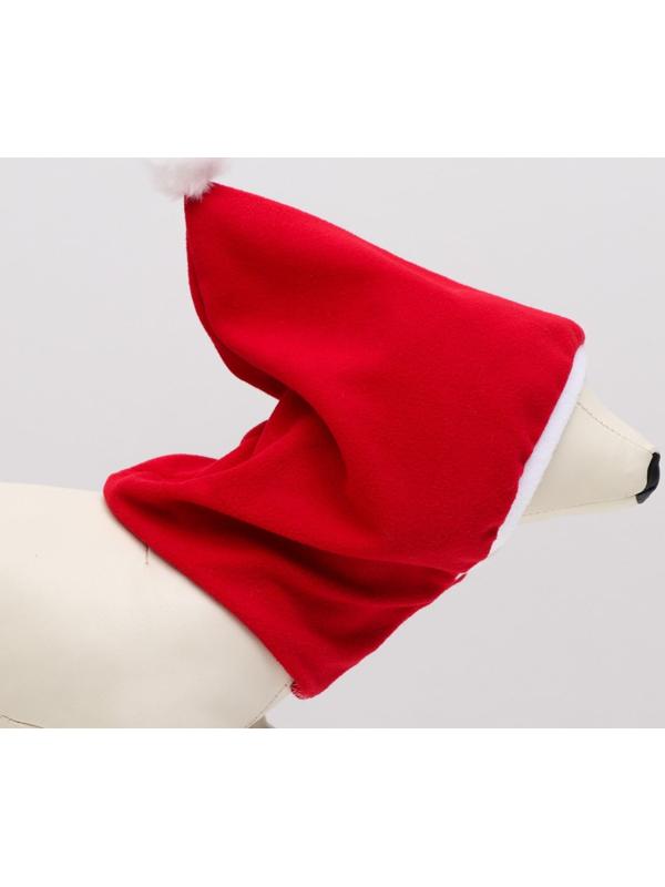 Шапочка новогодняя, флис, L-XL (ОМ 32-34, высота 26 см), бело-красная