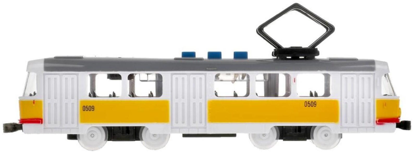 Модель «Трамвай», 21,5 см, 3 кнопки, свет-звук, инерция, цвет жёлтый