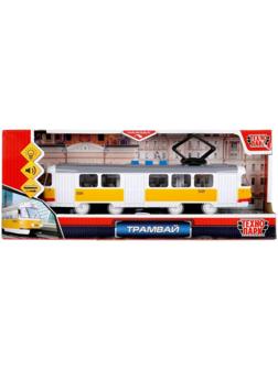 Модель «Трамвай», 21,5 см, 3 кнопки, свет-звук, инерция, цвет жёлтый
