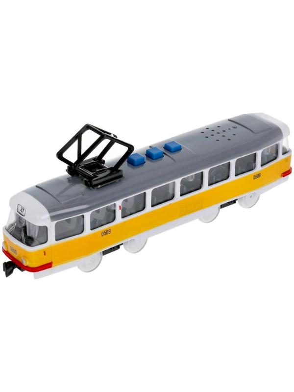 Модель «Трамвай», 21,5 см, 3 кнопки, свет-звук, инерция, цвет жёлтый