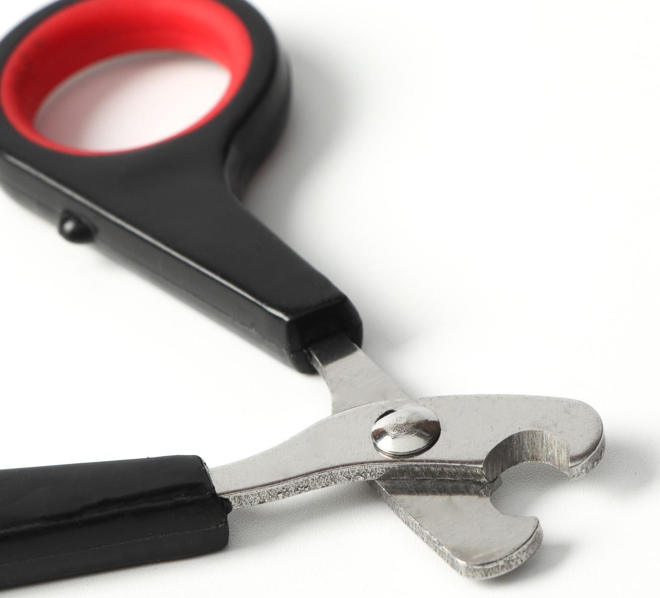 Ножницы-когтерезы с упором для пальца, отверстие 6 мм, чёрные с красным