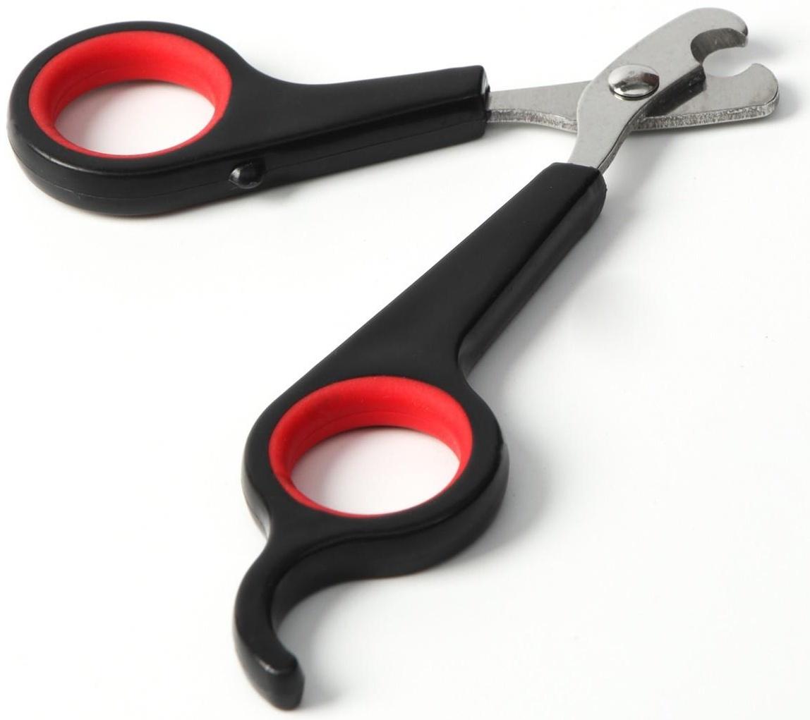Ножницы-когтерезы с упором для пальца, отверстие 6 мм, чёрные с красным