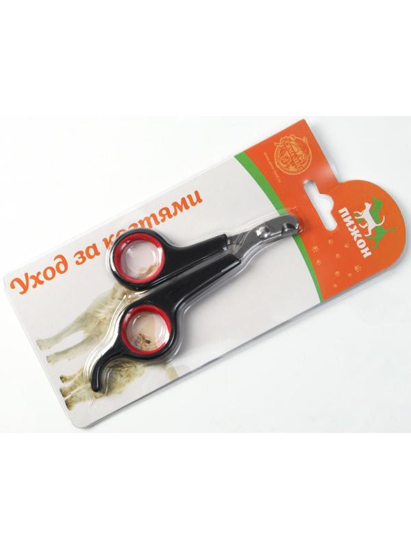 Ножницы-когтерезы с упором для пальца, отверстие 6 мм, чёрные с красным