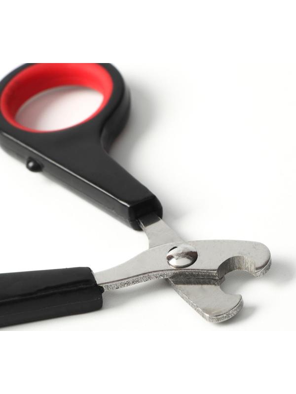 Ножницы-когтерезы с упором для пальца, отверстие 6 мм, чёрные с красным