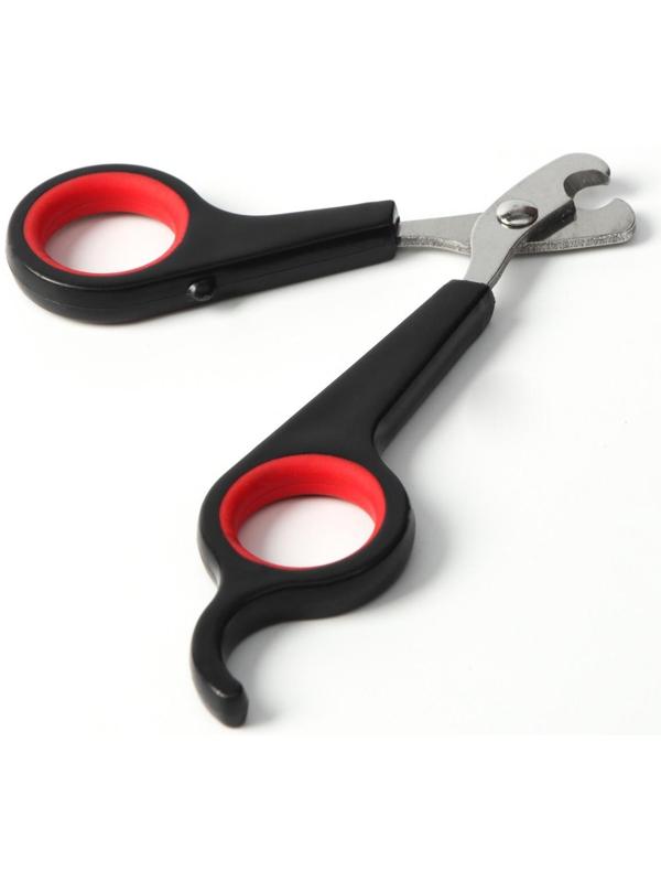Ножницы-когтерезы с упором для пальца, отверстие 6 мм, чёрные с красным
