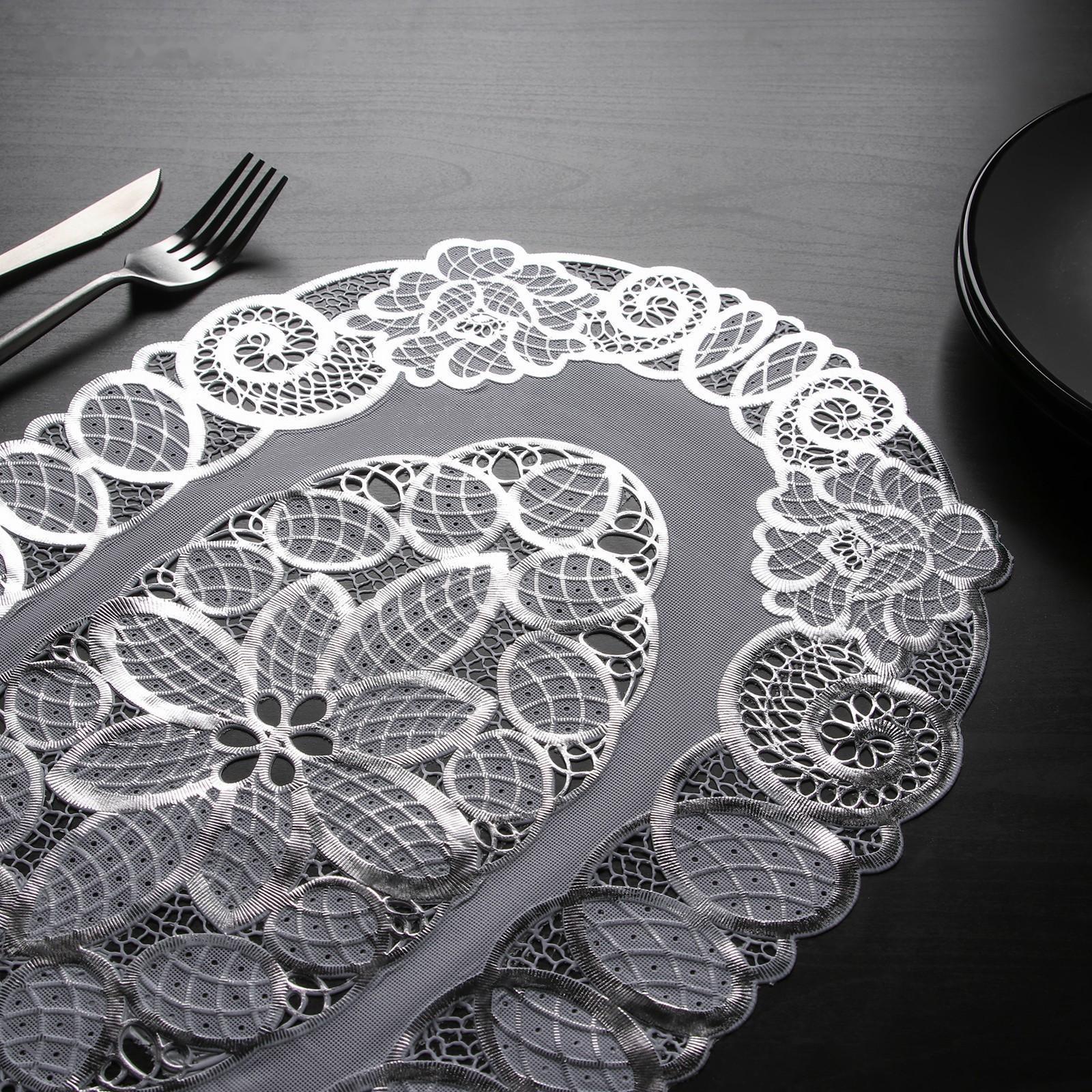 Набор салфеток ажурных Доляна «Листья», 46×30 см, 4 шт, ПВХ, цвет серебряный
