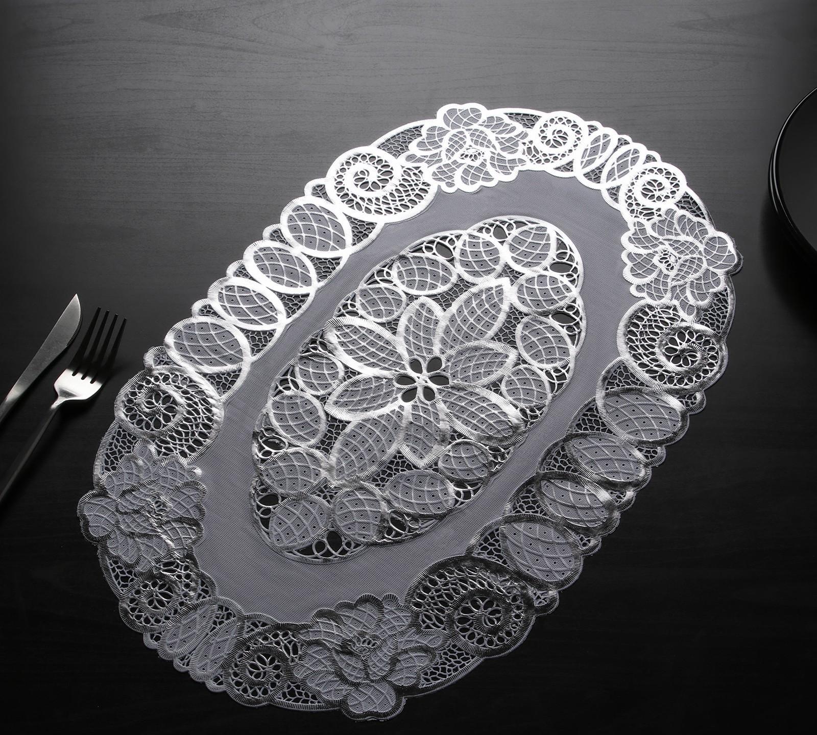 Набор салфеток ажурных Доляна «Листья», 46×30 см, 4 шт, ПВХ, цвет серебряный