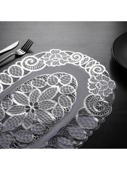 Набор салфеток ажурных Доляна «Листья», 46×30 см, 4 шт, ПВХ, цвет серебряный