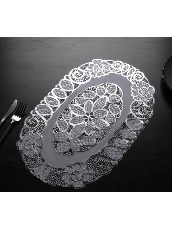 Набор салфеток ажурных Доляна «Листья», 46×30 см, 4 шт, ПВХ, цвет серебряный