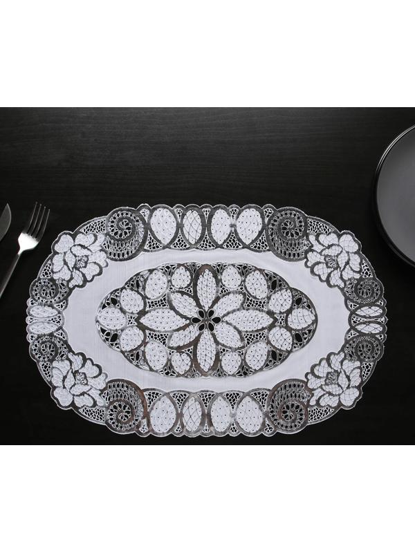 Набор салфеток ажурных Доляна «Листья», 46×30 см, 4 шт, ПВХ, цвет серебряный