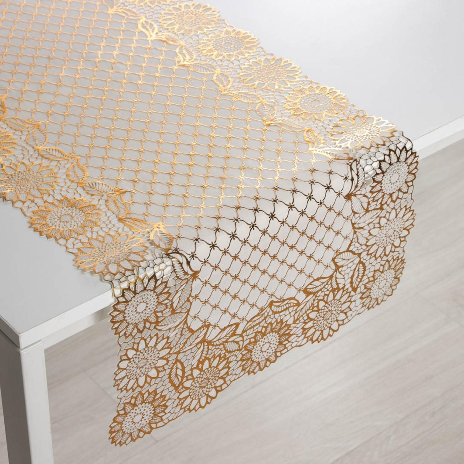 Салфетка ажурная для стола «Букет», 84×40 см, ПВХ, цвет золото