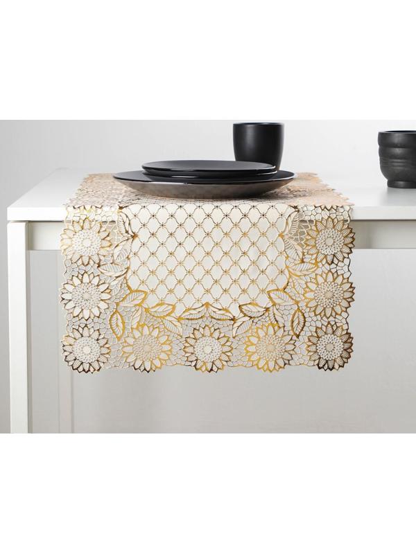 Салфетка ажурная для стола «Букет», 84×40 см, ПВХ, цвет золото