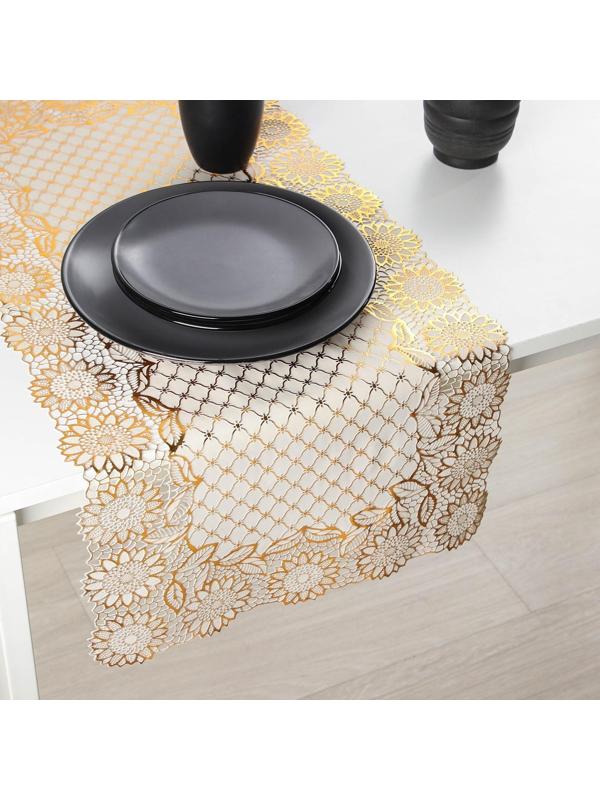 Салфетка ажурная для стола «Букет», 84×40 см, ПВХ, цвет золото