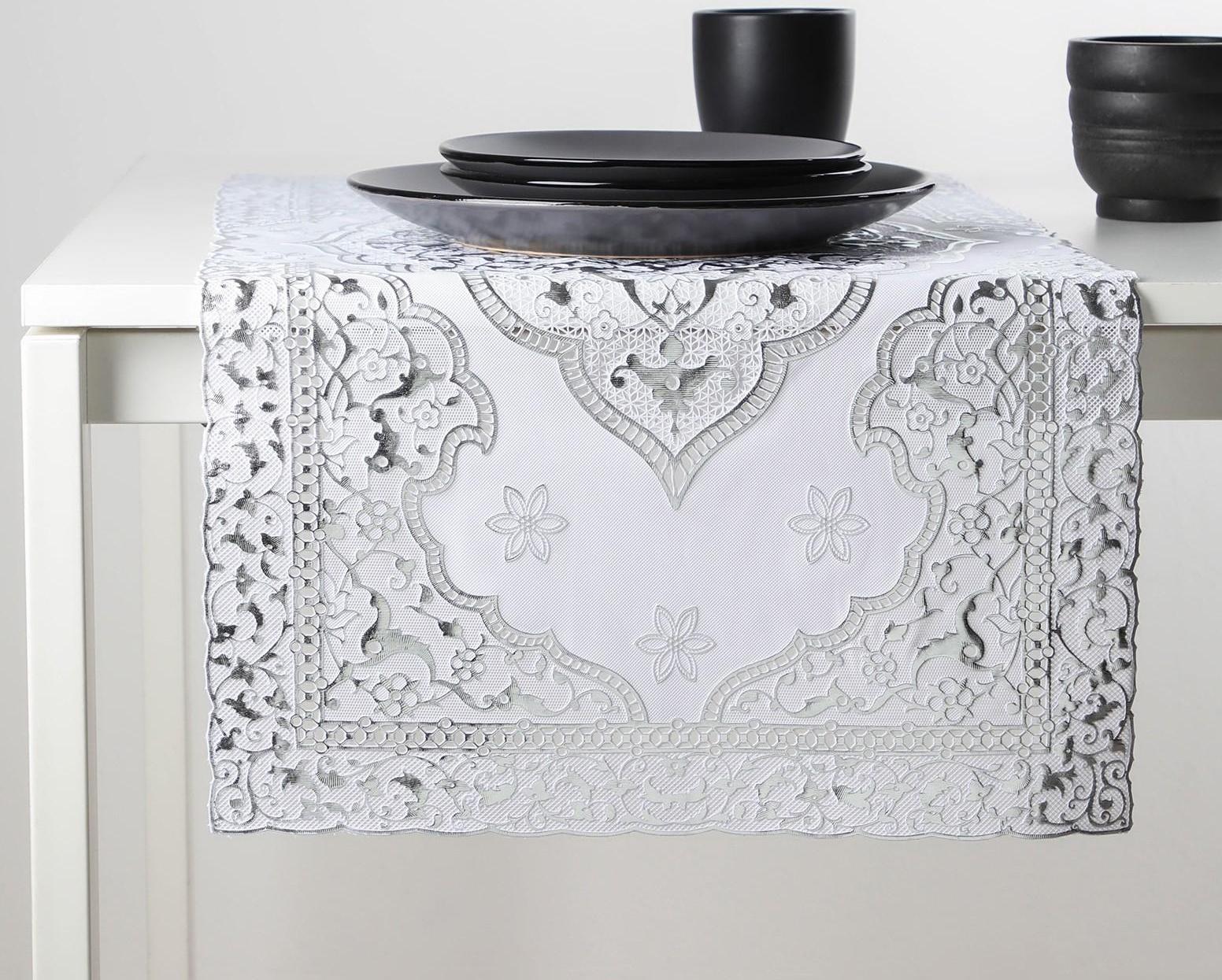 Салфетка ажурная для стола «Восток», 84×40 см, ПВХ, цвет серебряный