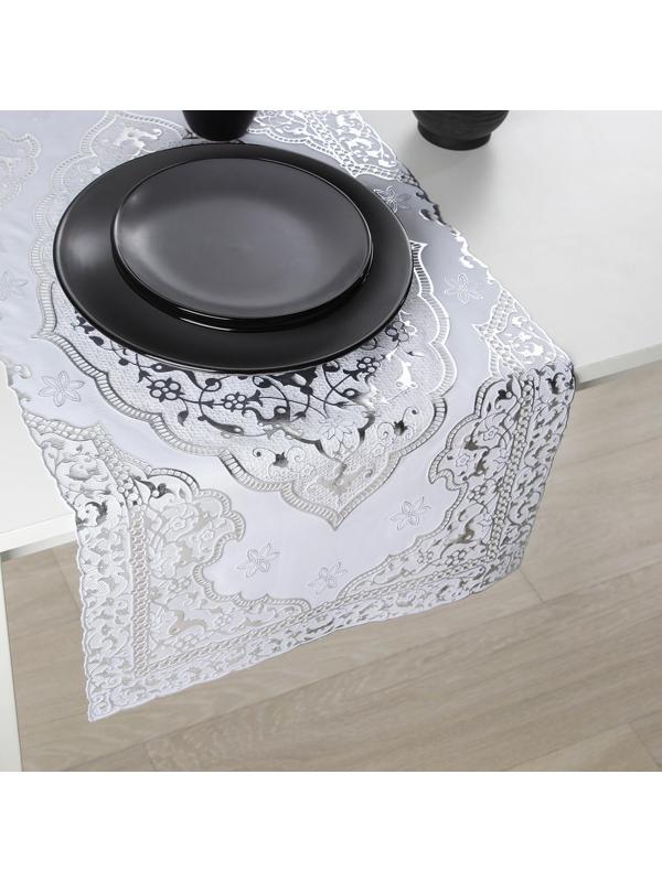 Салфетка ажурная для стола «Восток», 84×40 см, ПВХ, цвет серебряный