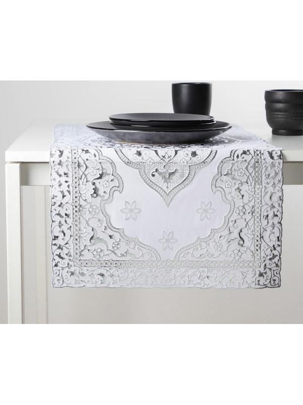 Салфетка ажурная для стола «Восток», 84×40 см, ПВХ, цвет серебряный