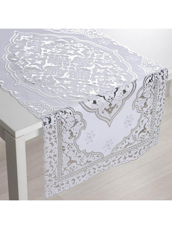 Салфетка ажурная для стола «Восток», 84×40 см, ПВХ, цвет серебряный