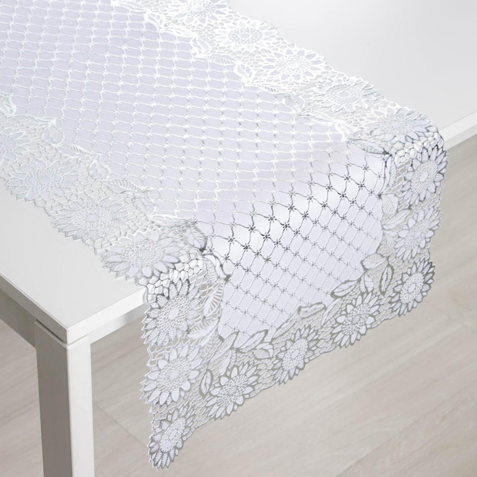 Салфетка ажурная для стола «Букет», 84×40 см, ПВХ, цвет серебро