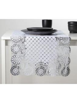 Салфетка ажурная для стола «Букет», 84×40 см, ПВХ, цвет серебро