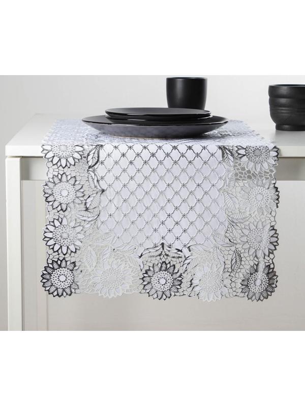 Салфетка ажурная для стола «Букет», 84×40 см, ПВХ, цвет серебро