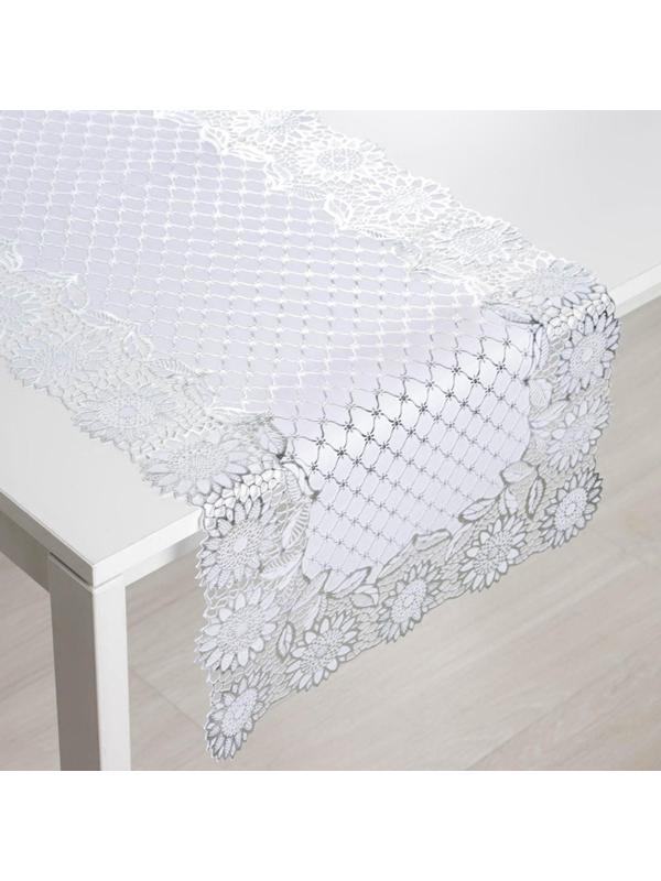 Салфетка ажурная для стола «Букет», 84×40 см, ПВХ, цвет серебро
