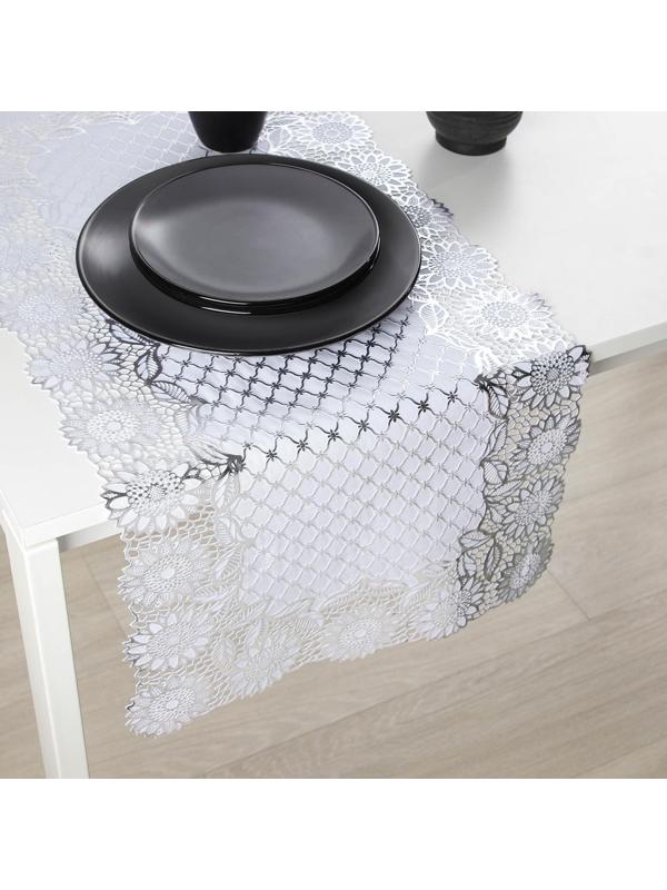 Салфетка ажурная для стола «Букет», 84×40 см, ПВХ, цвет серебро