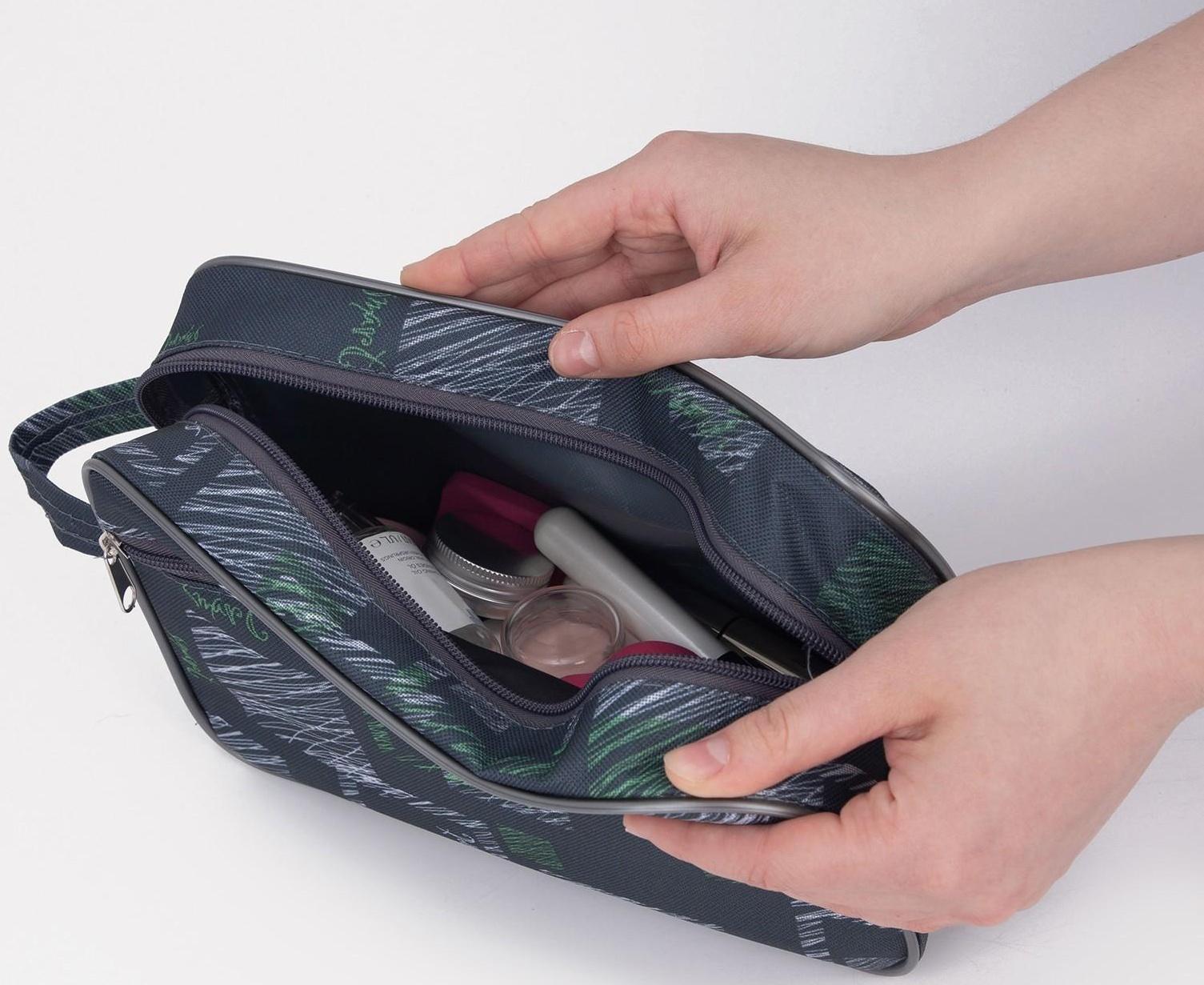 Косметичка на молнии, с подкладом, наружный карман, цвет серый