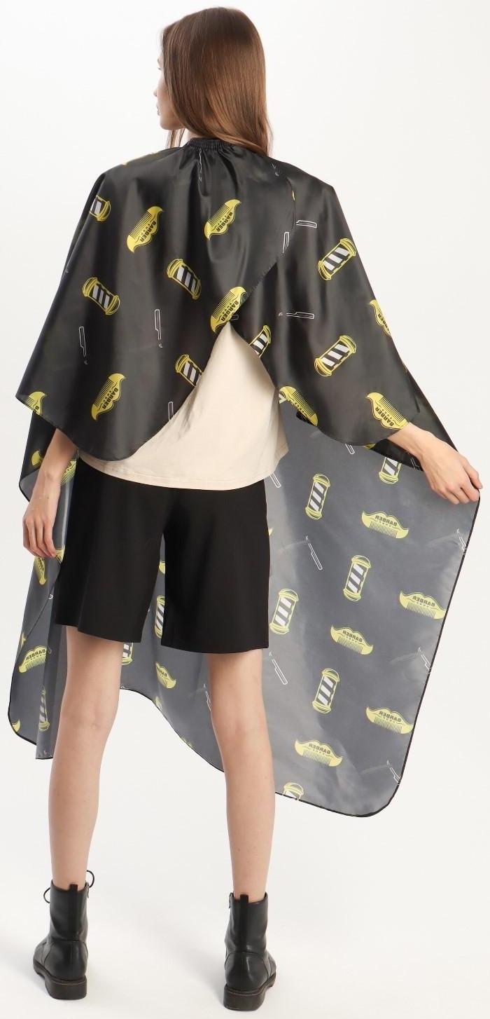 Пеньюар парикмахерский, с крючком, цвет чёрный/жёлтый