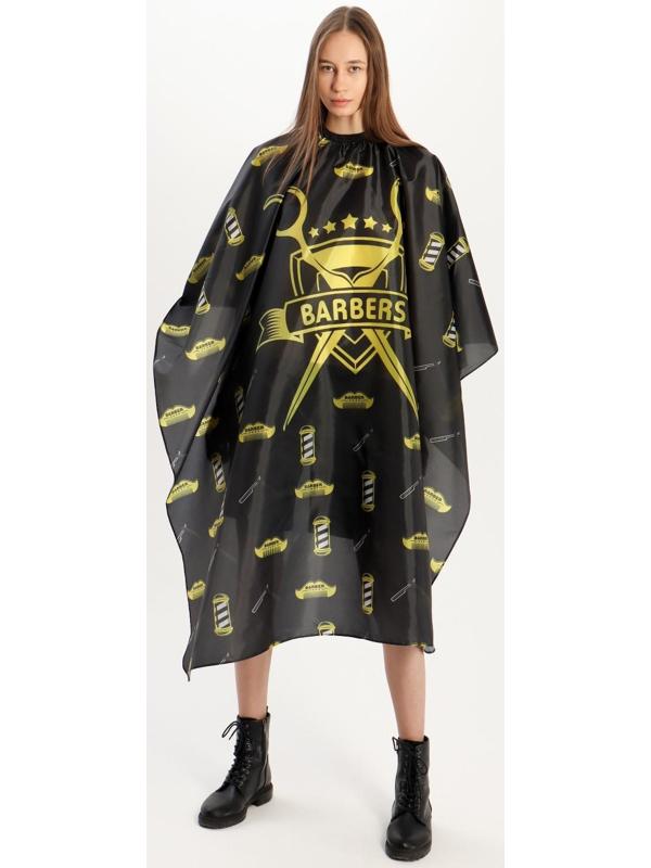 Пеньюар парикмахерский, с крючком, цвет чёрный/жёлтый