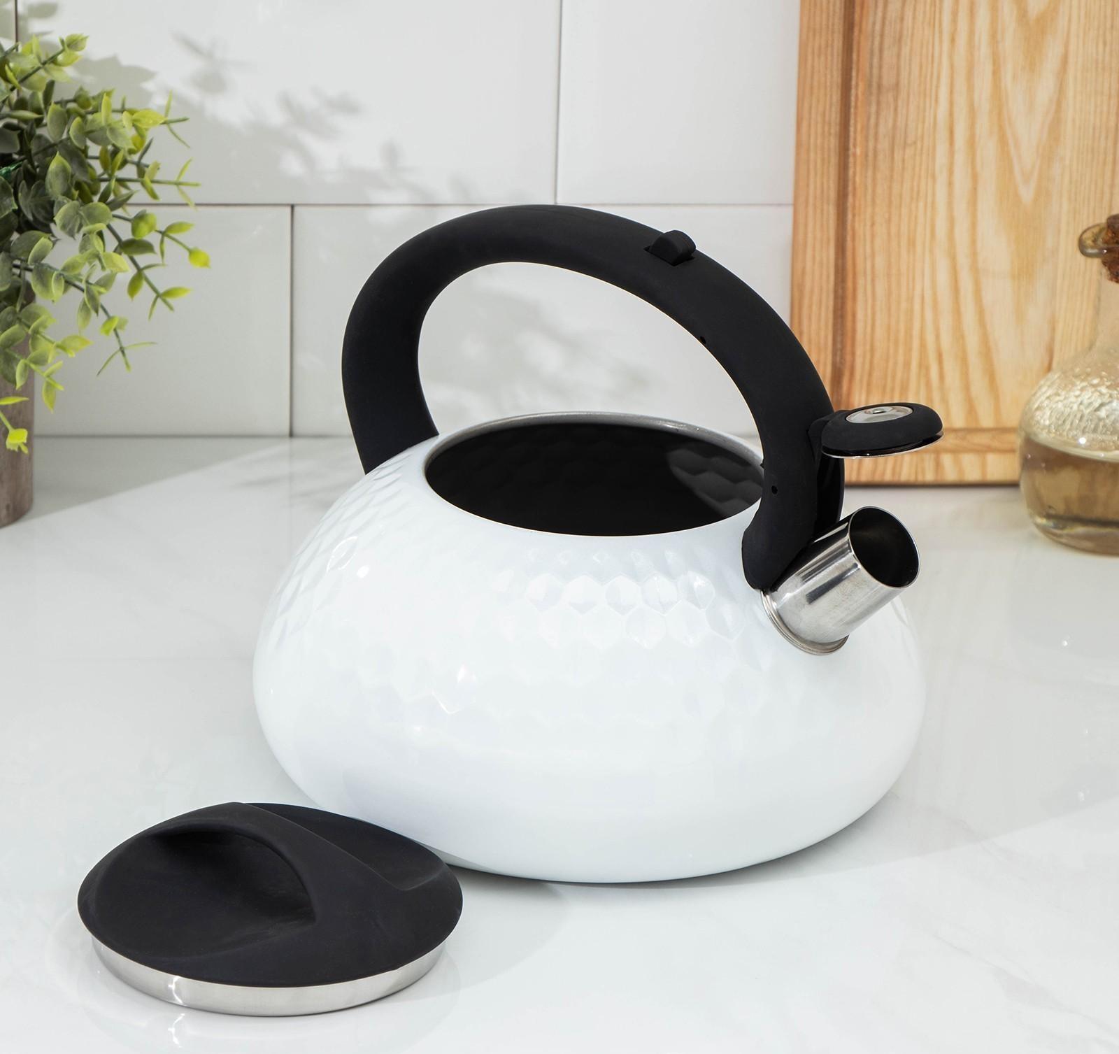 Чайник со свистком из нержавеющей стали Magistro Glow, 3 л, индукция, ручка soft-touch, цвет белый