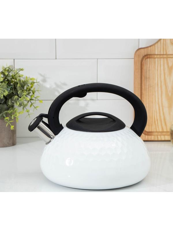 Чайник со свистком из нержавеющей стали Magistro Glow, 3 л, индукция, ручка soft-touch, цвет белый