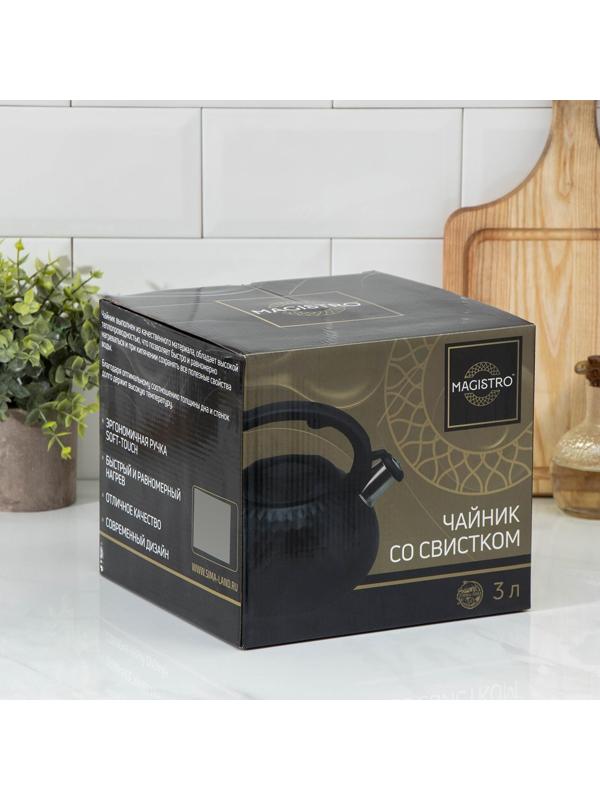 Чайник со свистком из нержавеющей стали Magistro Glow, 3 л, индукция, ручка soft-touch, цвет белый