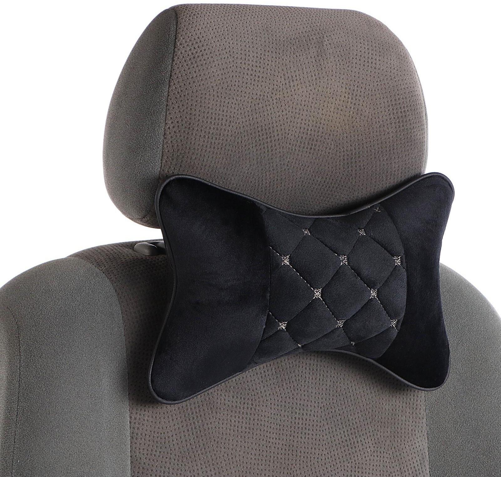 Подушка автомобильная для шеи 27×17 см, велюр, черный с строчкой