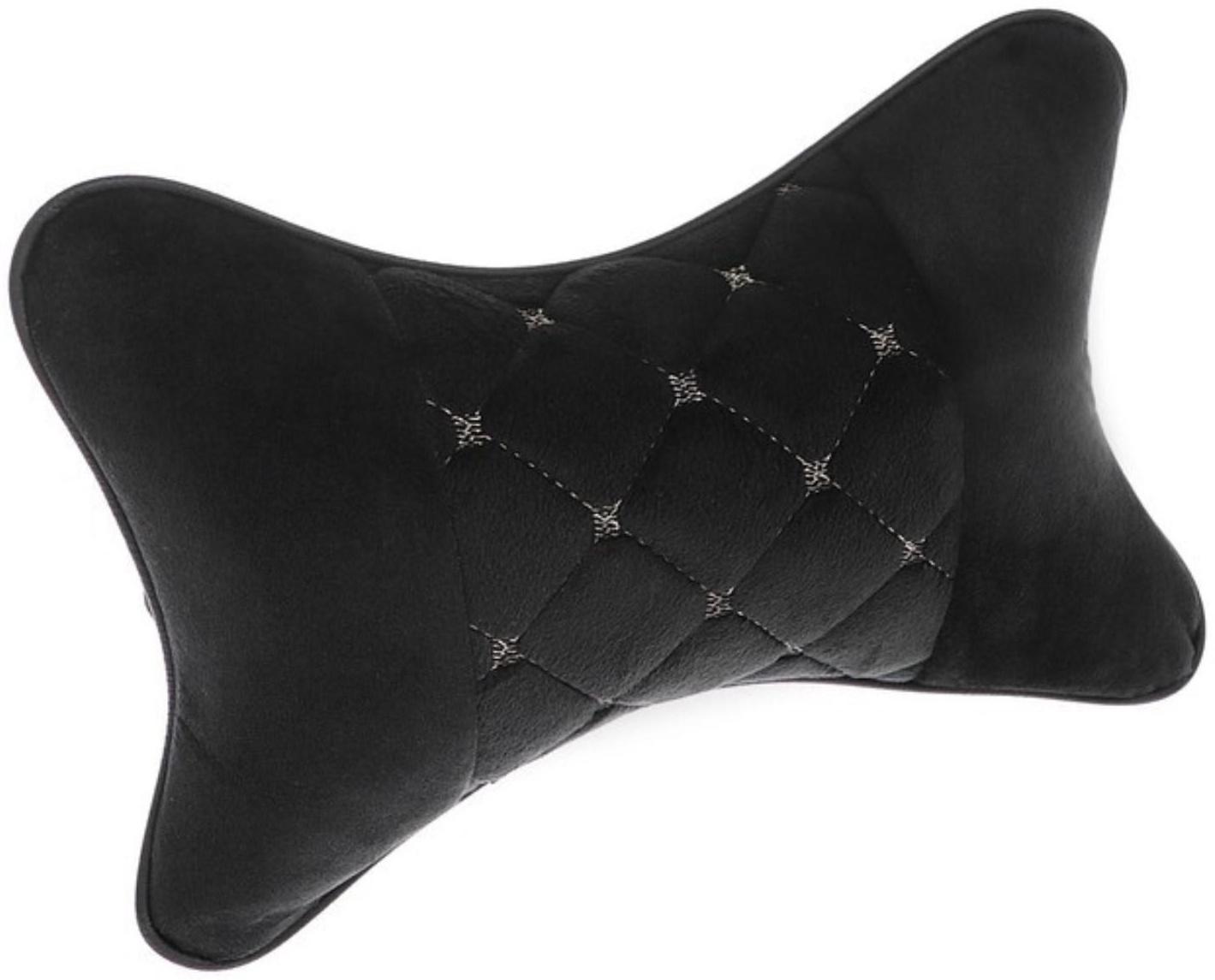 Подушка автомобильная для шеи 27×17 см, велюр, черный с строчкой