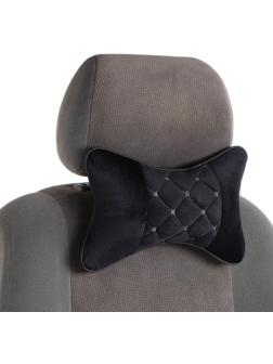 Подушка автомобильная для шеи 27×17 см, велюр, черный с строчкой