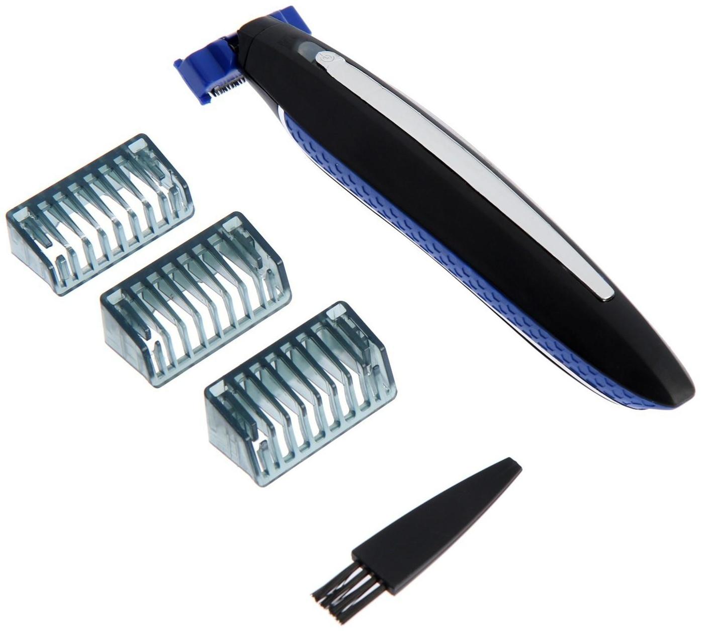 Триммер для волос LuazON LTRI-05, для усов/бороды, 3 насадки, от USB, синий