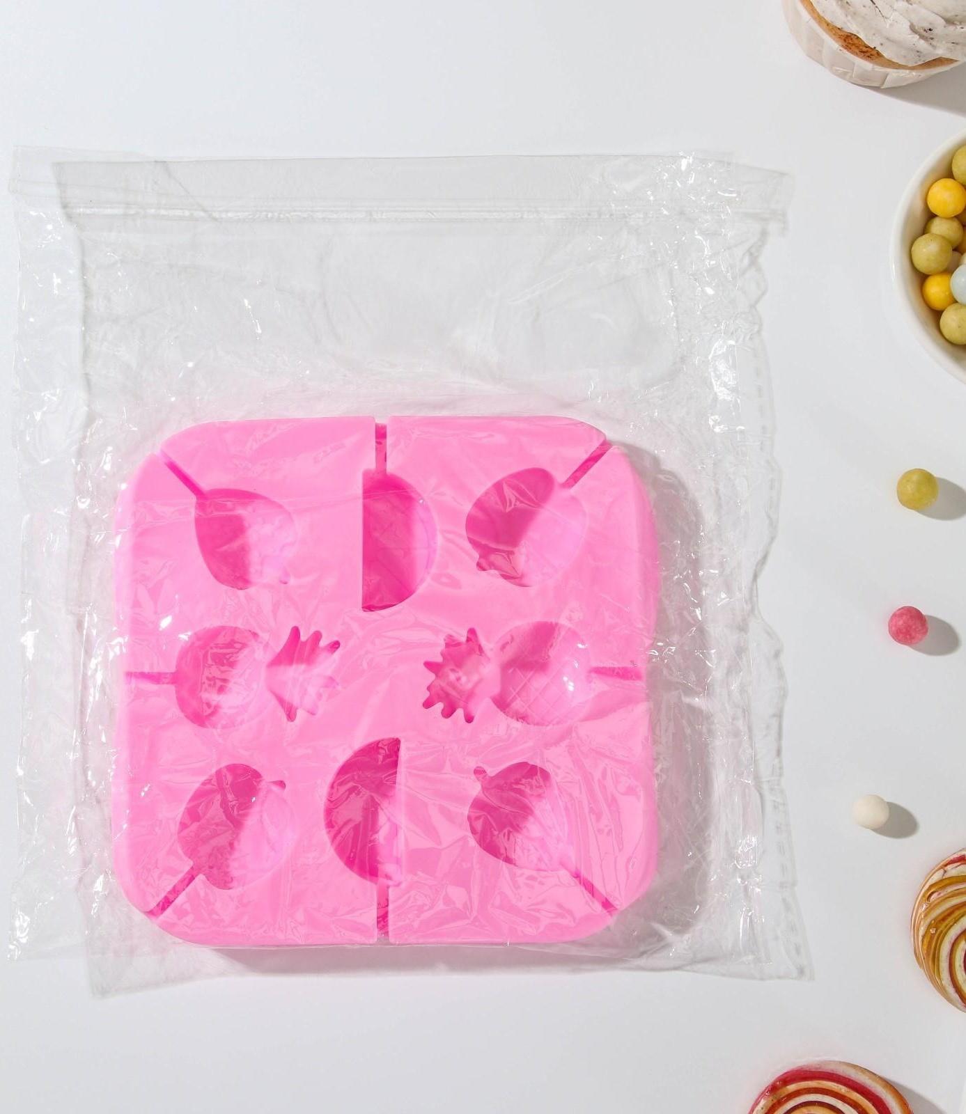 Форма для леденцов «Тропики», 13,5×13,5×1,2 см, 8 ячеек, с палочками, цвет МИКС