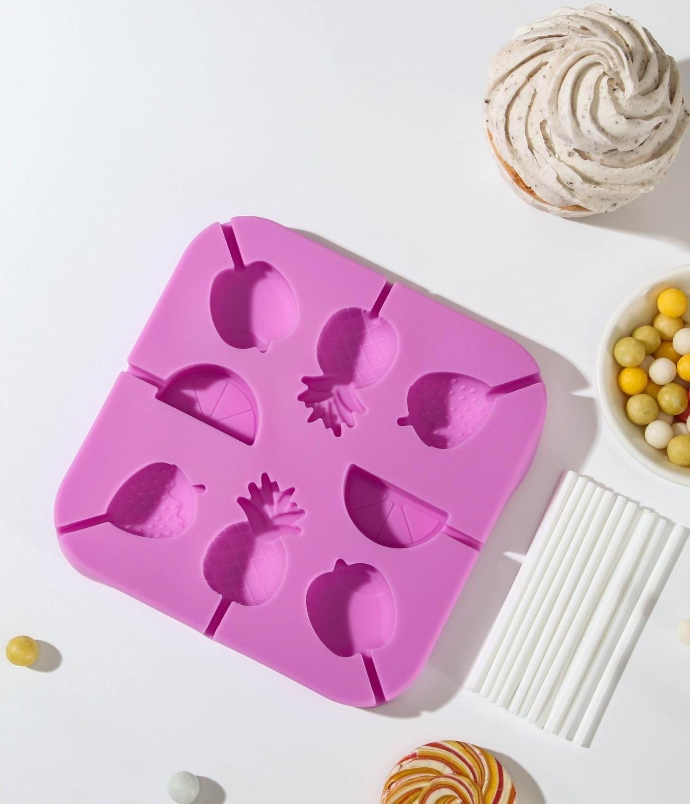 Форма для леденцов «Тропики», 13,5×13,5×1,2 см, 8 ячеек, с палочками, цвет МИКС