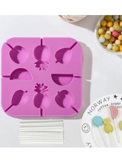 Форма для леденцов «Тропики», 13,5×13,5×1,2 см, 8 ячеек, с палочками, цвет МИКС